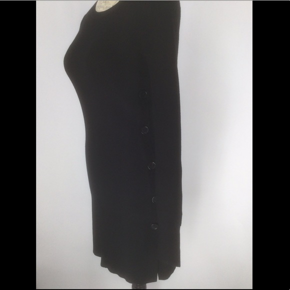Elizabeth and James Elmira Button Up Side Slit Small Black Sweater Dress - Picture 5 of 13